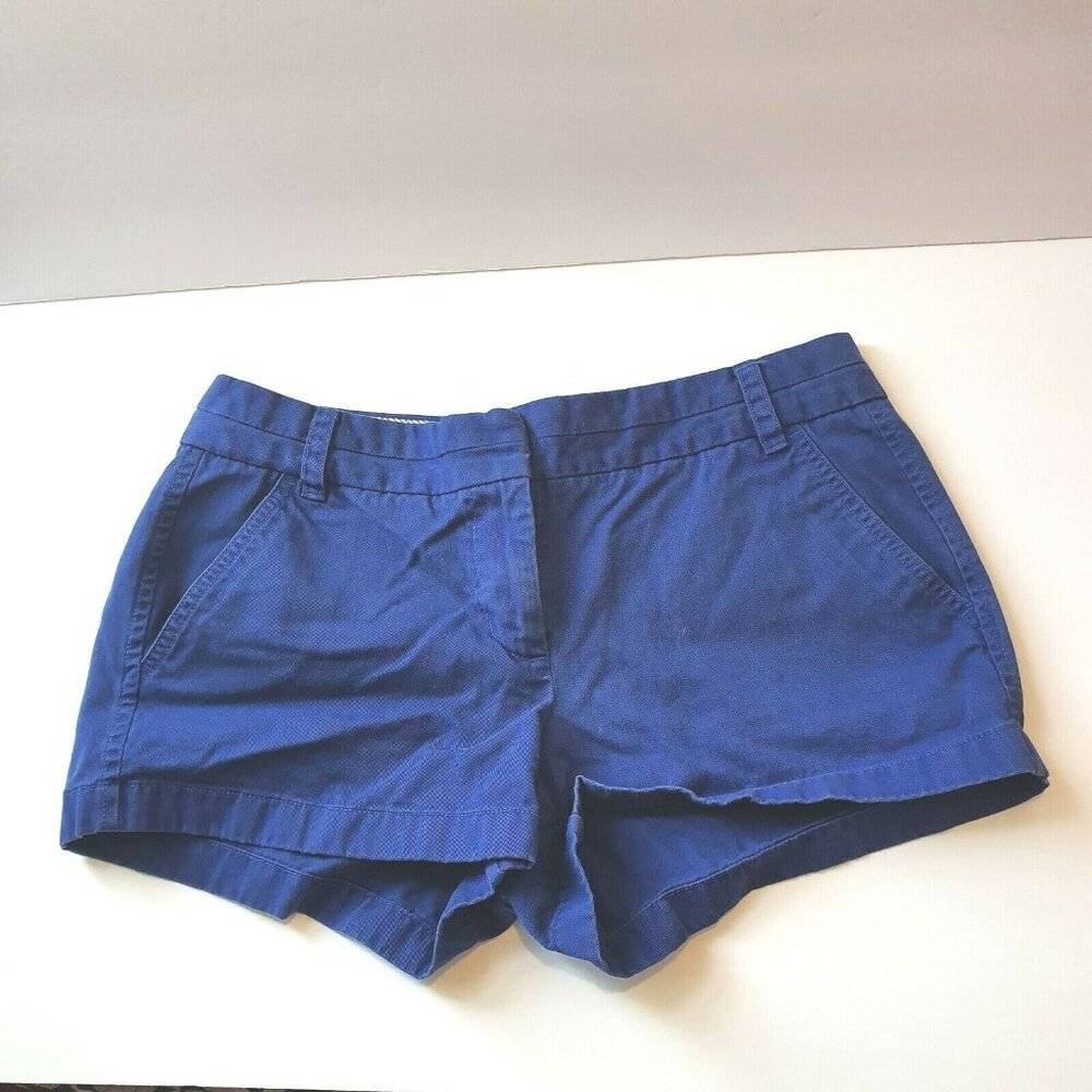 J Crew Chino Shorts Size 6 Mid Rise Flat Front Hook & Eye Closure Blue Girls